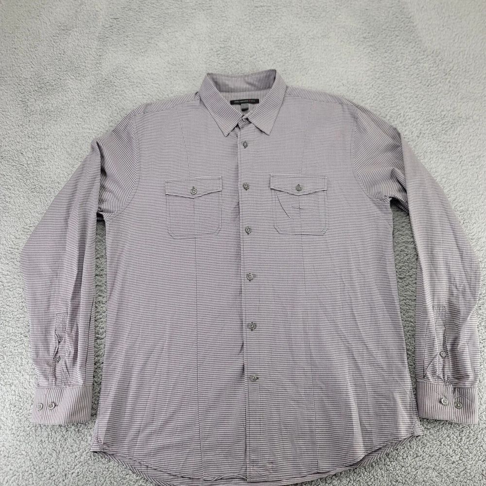John Varvatos Shirt Mens Large‎ Gray Plaid Long Sleeve USA Button Up Pockets